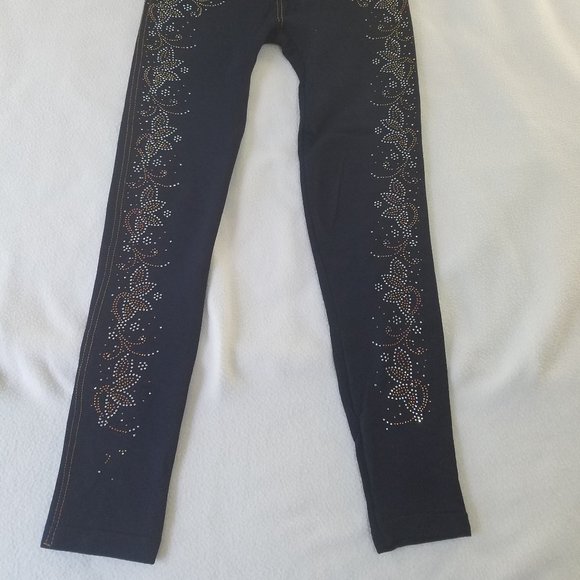 Blue and Golden Sequins Beaded Size Women Small Navy Blue Leggings NWOT - Picture 3 of 7